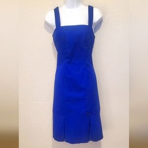 💚5/$25 Ellen Tracy Royal Blue Cotton Stretch Pleated Hem Sheath Sun Dress Sz 6